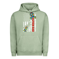 Pigment Oil Green mens distressed dinosaur autism dad usa flag Urban Hoodie - artisFamous