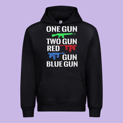 One Gun Two Gun Red Gun Blue Gun Urban Hoodie Designed By Artisfamous