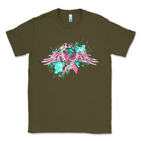 Army Green cancer ribbon with angel wings Classic Tee - CowGirlArtShop