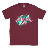 Burgundy cancer ribbon with angel wings Classic Tee - CowGirlArtShop