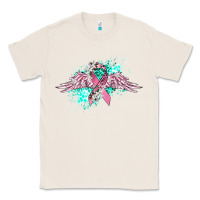 Natural cancer ribbon with angel wings Classic Tee - CowGirlArtShop