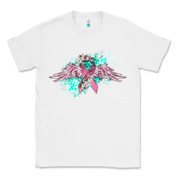 White cancer ribbon with angel wings Classic Tee - CowGirlArtShop