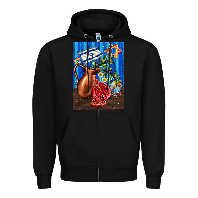 Hanukkah Table With Oil Pitcher Zipper Hoodie by AdoDesignShop | Teevron