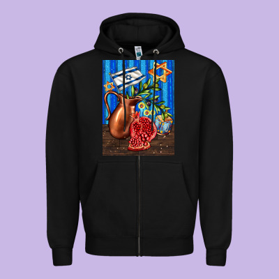 Hanukkah Table With Oil Pitcher Zipper Hoodie Designed By Adodesignshop