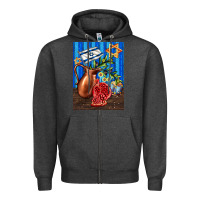 Charcoal Heather hanukkah table with oil pitcher Zipper Hoodie - AdoDesignShop