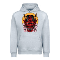 Heather Grey demon oni mask Urban Hoodie - artisFamous