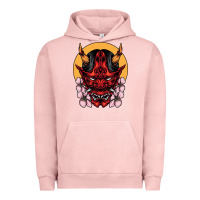 Pigment Salmon demon oni mask Urban Hoodie - artisFamous