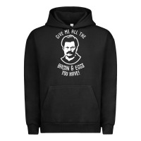 Pigment Black Ron tv show parks Swanson - Bacon & Eggs Urban Hoodie - artisFamous