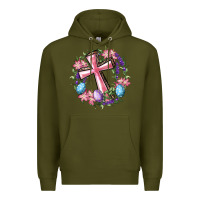 Army Green Cross With Floral Wreath And Easter Eggs Premium Hoodie - RanaPortraitStore