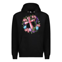 Black Cross With Floral Wreath And Easter Eggs Premium Hoodie - RanaPortraitStore