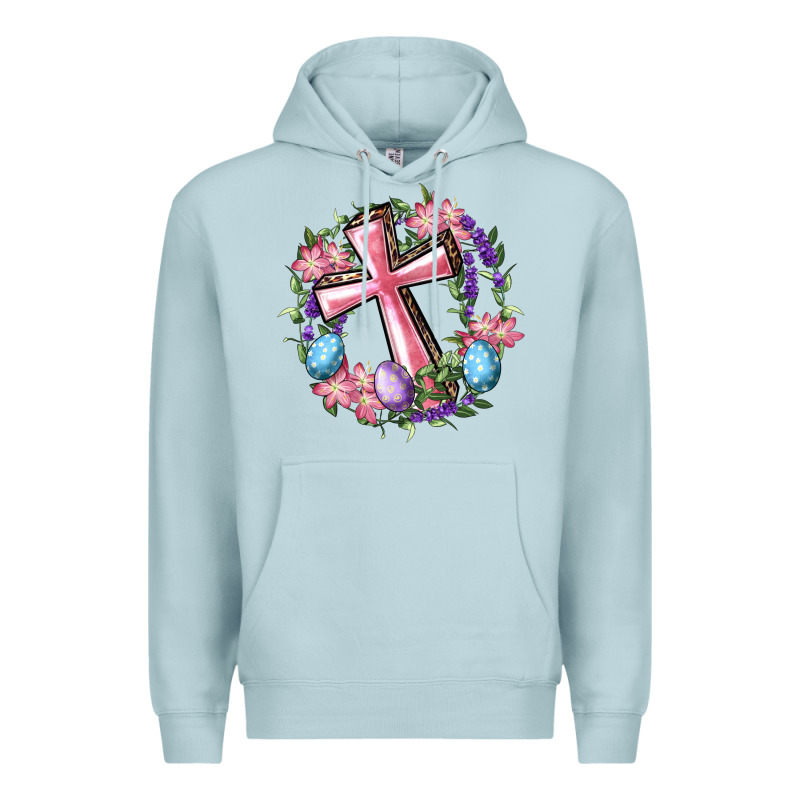 Cross With Floral Wreath And Easter Eggs Premium Hoodie by RanaPortraitStore | Teevron