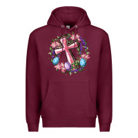 Burgundy Cross With Floral Wreath And Easter Eggs Premium Hoodie - RanaPortraitStore