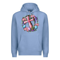 Colony Blue Cross With Floral Wreath And Easter Eggs Premium Hoodie - RanaPortraitStore