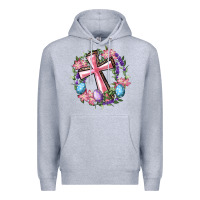 Heather Grey Cross With Floral Wreath And Easter Eggs Premium Hoodie - RanaPortraitStore