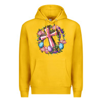 Lemon Cross With Floral Wreath And Easter Eggs Premium Hoodie - RanaPortraitStore