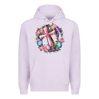 Lilac Cross With Floral Wreath And Easter Eggs Premium Hoodie - RanaPortraitStore