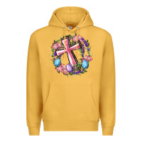 Mustard Cross With Floral Wreath And Easter Eggs Premium Hoodie - RanaPortraitStore