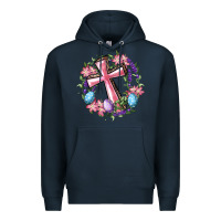 Navy Cross With Floral Wreath And Easter Eggs Premium Hoodie - RanaPortraitStore
