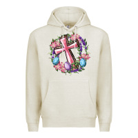 Oatmeal Heather Cross With Floral Wreath And Easter Eggs Premium Hoodie - RanaPortraitStore