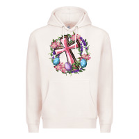 Pale Pink Cross With Floral Wreath And Easter Eggs Premium Hoodie - RanaPortraitStore