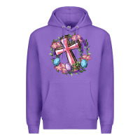 Purple Cross With Floral Wreath And Easter Eggs Premium Hoodie - RanaPortraitStore