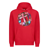 Red Cross With Floral Wreath And Easter Eggs Premium Hoodie - RanaPortraitStore
