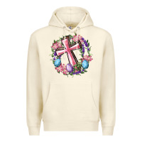 Sandshell Cross With Floral Wreath And Easter Eggs Premium Hoodie - RanaPortraitStore