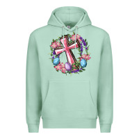 Seafoam Cross With Floral Wreath And Easter Eggs Premium Hoodie - RanaPortraitStore