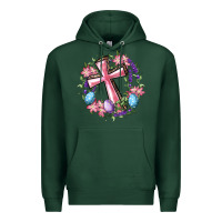 Sports Green Cross With Floral Wreath And Easter Eggs Premium Hoodie - RanaPortraitStore