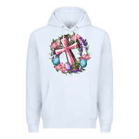 White Cross With Floral Wreath And Easter Eggs Premium Hoodie - RanaPortraitStore
