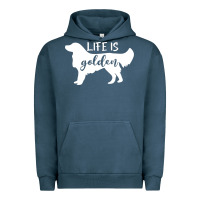 Pigment Midnight Navy golden retriever - life is golden white Urban Hoodie - artisFamous