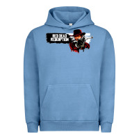 Pigment Pebble Blue Red Dead Redemption 2 Red Moon Cowboy Urban Hoodie - artisFamous