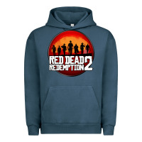 Pigment Midnight Navy Red Dead Redemption 2 Red Moon Cowboy Urban Hoodie - artisFamous