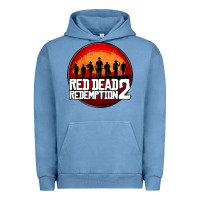 Pigment Pebble Blue Red Dead Redemption 2 Red Moon Cowboy Urban Hoodie - artisFamous