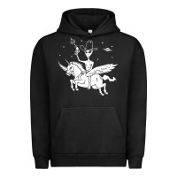 Pigment Black alien riding unicorn  cool ufo cowboy Urban Hoodie - artisFamous