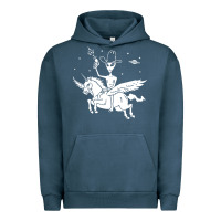 Pigment Midnight Navy alien riding unicorn  cool ufo cowboy Urban Hoodie - artisFamous