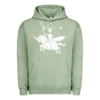 Pigment Oil Green alien riding unicorn  cool ufo cowboy Urban Hoodie - artisFamous