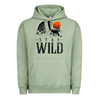 Pigment Oil Green stay wild illustration with mountain Urban Hoodie - artisFamous