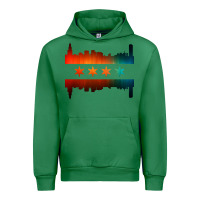 Emerald chicago flag skyline Urban Hoodie - artisFamous