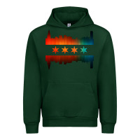 Forest Green chicago flag skyline Urban Hoodie - artisFamous