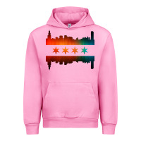 Fuchsia Pink chicago flag skyline Urban Hoodie - artisFamous