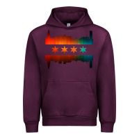 Mauve Wine chicago flag skyline Urban Hoodie - artisFamous
