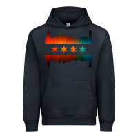 Navy chicago flag skyline Urban Hoodie - artisFamous