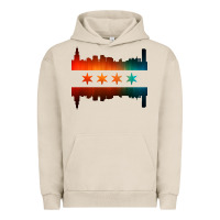 Pigment French Oak chicago flag skyline Urban Hoodie - artisFamous