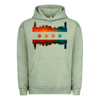 Pigment Oil Green chicago flag skyline Urban Hoodie - artisFamous