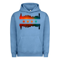 Pigment Pebble Blue chicago flag skyline Urban Hoodie - artisFamous