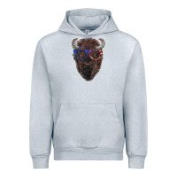 Heather Grey bison with american flag glasses Urban Hoodie - RanaPortraitStore