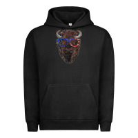 Pigment Black bison with american flag glasses Urban Hoodie - RanaPortraitStore