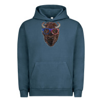 Pigment Midnight Navy bison with american flag glasses Urban Hoodie - RanaPortraitStore