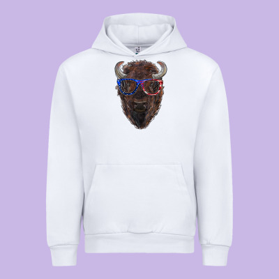 Bison With American Flag Glasses Urban Hoodie Designed By Ranaportraitstore